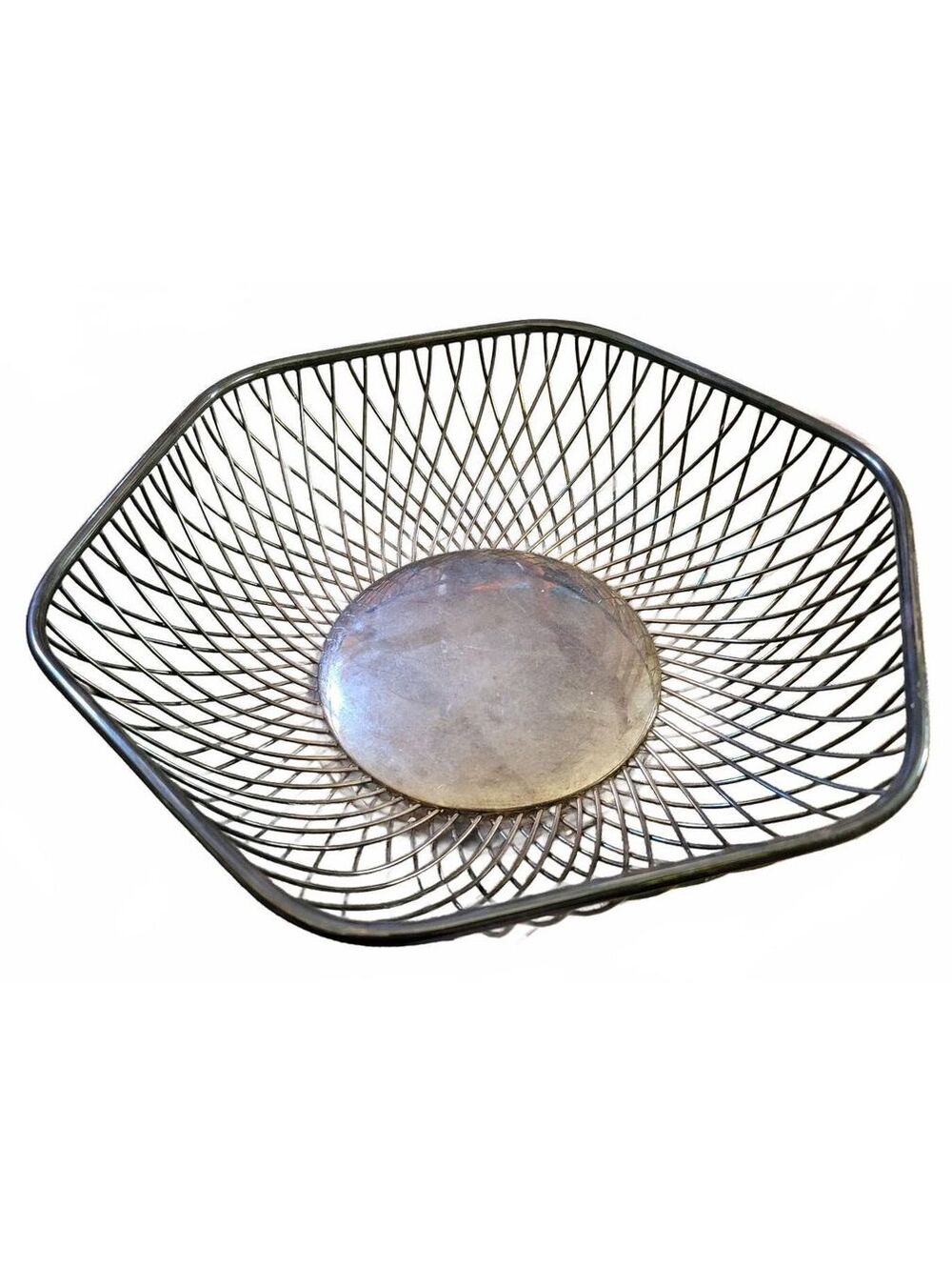 Vintage Gorham Silver Plate Wire Basket with Hexagonal Shape
